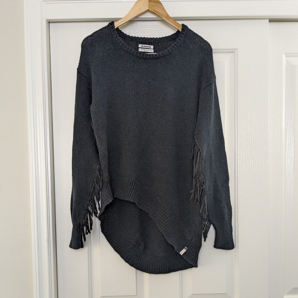 ONE TEASPOON Asymmetrical Sovereign  Fringe Black Long Sleeve Sweater Top Xsmall